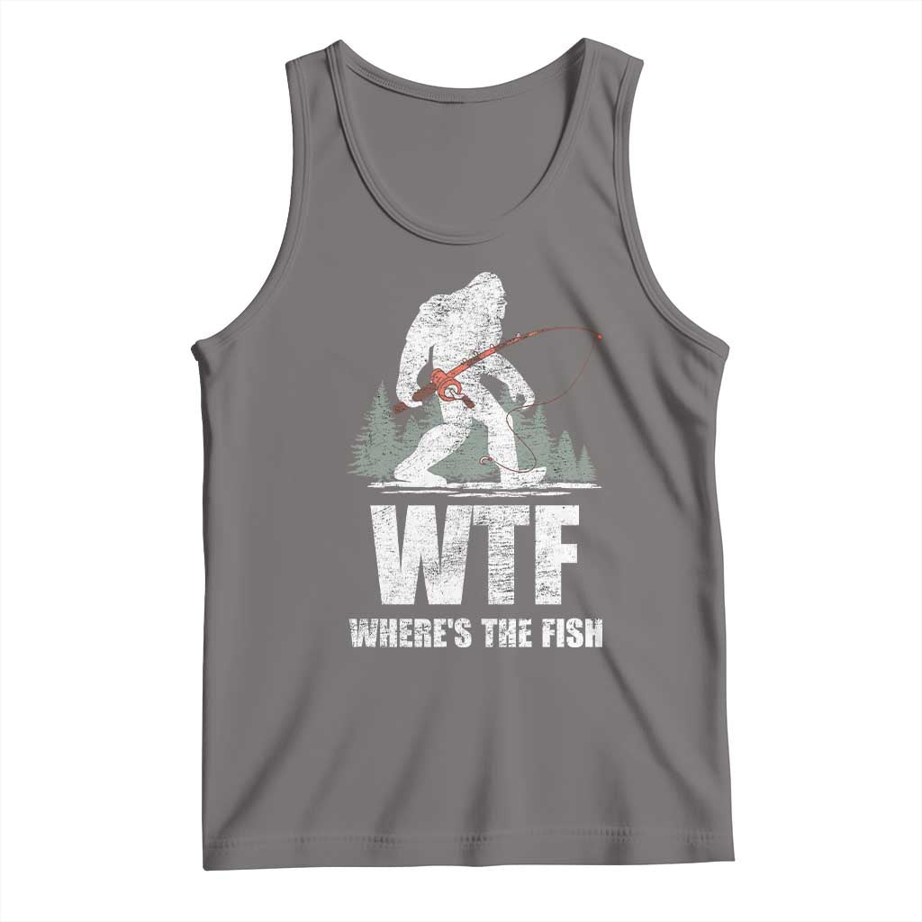 WTF Where's The Fish Tank Top Funny Fishing Gifts Bigfoot Sasquatch TS10 Deep Heather Print Your Wear