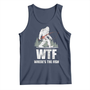 WTF Where's The Fish Tank Top Funny Fishing Gifts Bigfoot Sasquatch TS10 Navy Print Your Wear