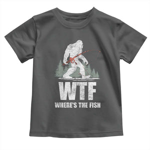 WTF Where's The Fish Toddler T Shirt Funny Fishing Gifts Bigfoot Sasquatch TS10 Dark Heather Print Your Wear
