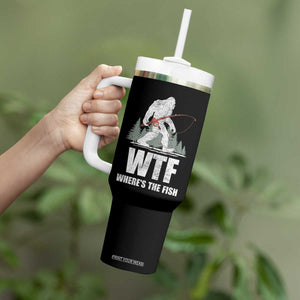 WTF Where's The Fish Tumbler With Handle Funny Fishing Gifts Bigfoot Sasquatch TS10 Print Your Wear