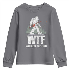 WTF Where's The Fish Youth Sweatshirt Funny Fishing Gifts Bigfoot Sasquatch TS10 Charcoal Print Your Wear