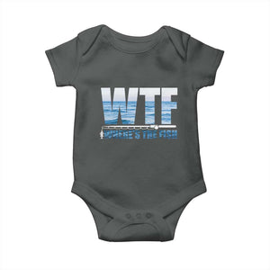 WTF Where's The Fish Baby Onesie Funny Fishing Gifts Fathers Day TS10 Dark Heather Print Your Wear