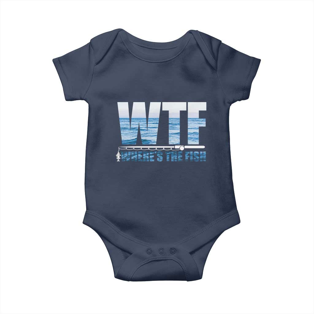 WTF Where's The Fish Baby Onesie Funny Fishing Gifts Fathers Day TS10 Navy Print Your Wear
