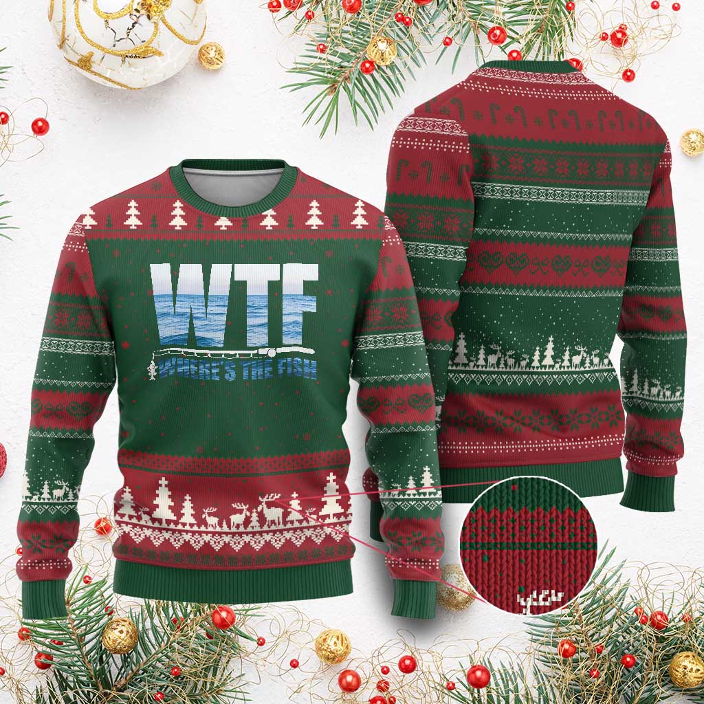 WTF Where's The Fish Ugly Christmas Sweater Funny Fishing Gifts Fathers Day TS10 Red Green Print Your Wear