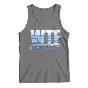 WTF Where's The Fish Tank Top Funny Fishing Gifts Fathers Day TS10 Black Heather Print Your Wear