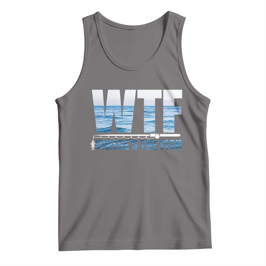 WTF Where's The Fish Tank Top Funny Fishing Gifts Fathers Day TS10 Deep Heather Print Your Wear