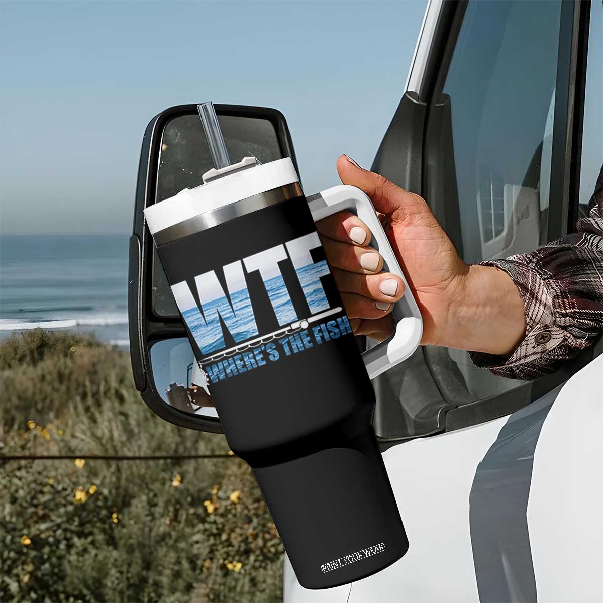 WTF Where's The Fish Tumbler With Handle Funny Fishing Gifts Fathers Day TS10 Print Your Wear