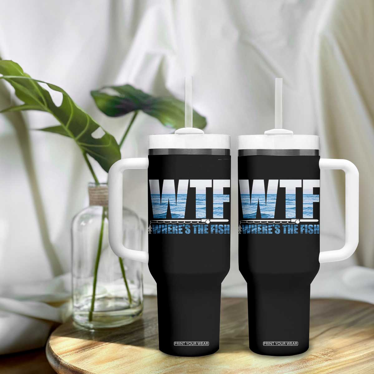 WTF Where's The Fish Tumbler With Handle Funny Fishing Gifts Fathers Day TS10 Print Your Wear