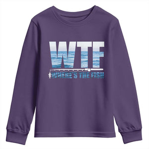 WTF Where's The Fish Youth Sweatshirt Funny Fishing Gifts Fathers Day TS10 Purple Print Your Wear