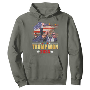 Trump Won 2024 Hoodie President 45 47th Second Term US Flag TS10 Military Green Print Your Wear