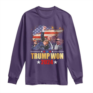 Trump Won 2024 Long Sleeve Shirt President 45 47th Second Term US Flag TS10 Purple Print Your Wear