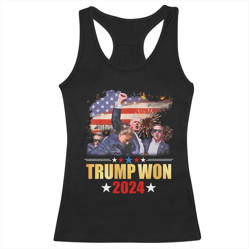 Trump Won 2024 Racerback Tank Top President 45 47th Second Term US Flag TS10 Black Print Your Wear