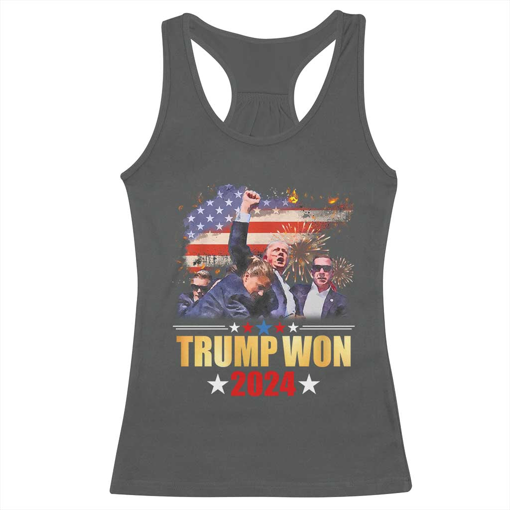 Trump Won 2024 Racerback Tank Top President 45 47th Second Term US Flag TS10 Dark Heather Print Your Wear