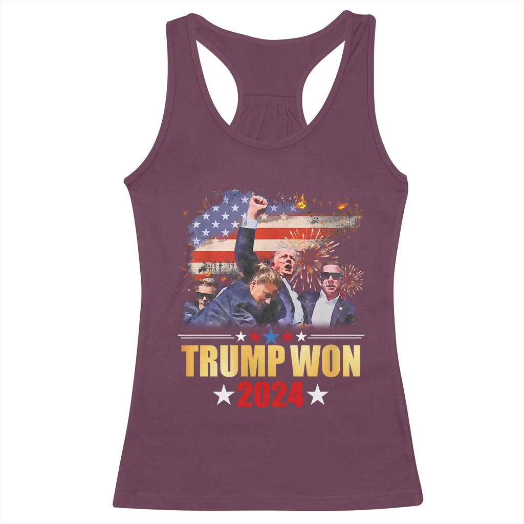 Trump Won 2024 Racerback Tank Top President 45 47th Second Term US Flag TS10 Maroon Print Your Wear