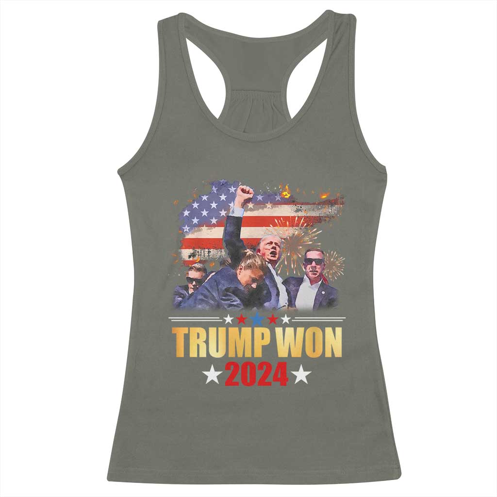 Trump Won 2024 Racerback Tank Top President 45 47th Second Term US Flag TS10 Military Green Print Your Wear