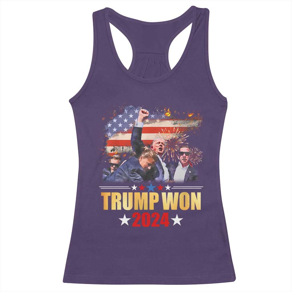 Trump Won 2024 Racerback Tank Top President 45 47th Second Term US Flag TS10 Purple Print Your Wear