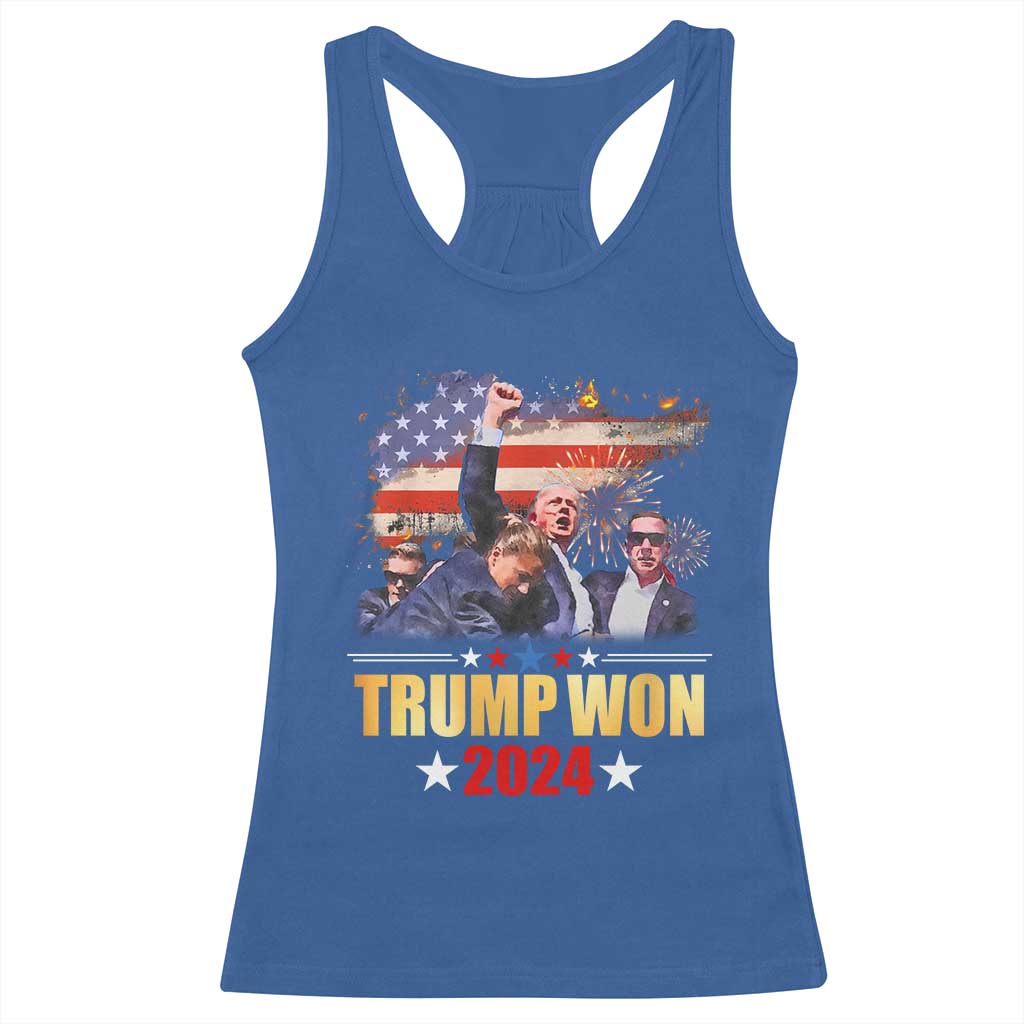 Trump Won 2024 Racerback Tank Top President 45 47th Second Term US Flag TS10 Royal Blue Print Your Wear