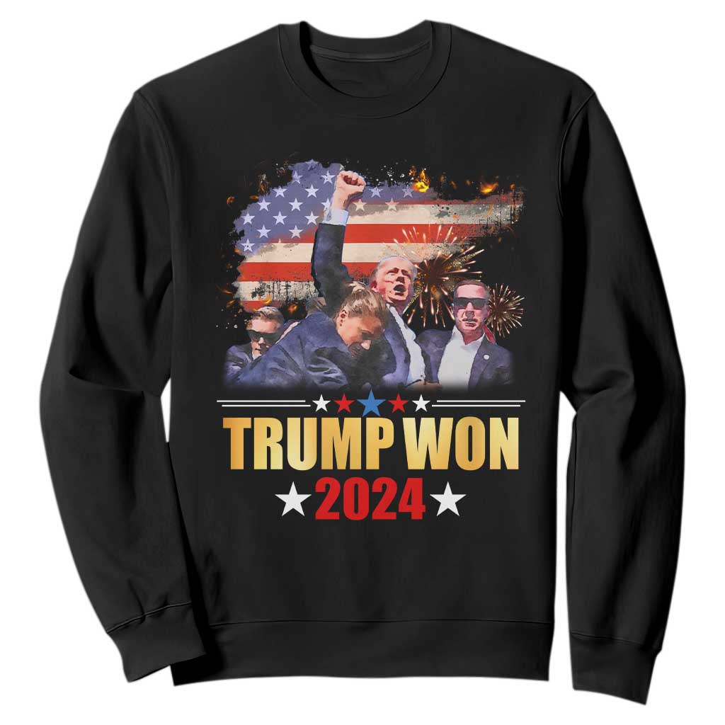 Trump Won 2024 Sweatshirt President 45 47th Second Term US Flag TS10 Black Print Your Wear