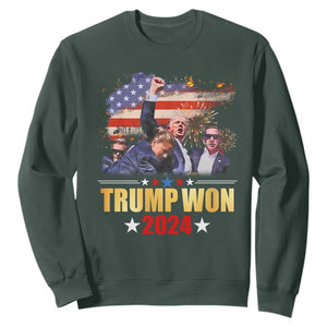 Trump Won 2024 Sweatshirt President 45 47th Second Term US Flag TS10 Dark Forest Green Print Your Wear