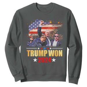 Trump Won 2024 Sweatshirt President 45 47th Second Term US Flag TS10 Dark Heather Print Your Wear