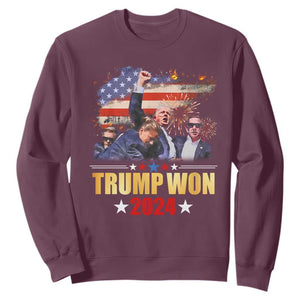 Trump Won 2024 Sweatshirt President 45 47th Second Term US Flag TS10 Maroon Print Your Wear