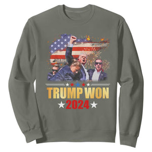 Trump Won 2024 Sweatshirt President 45 47th Second Term US Flag TS10 Military Green Print Your Wear