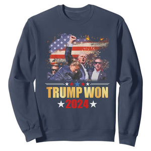 Trump Won 2024 Sweatshirt President 45 47th Second Term US Flag TS10 Navy Print Your Wear