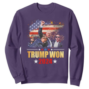 Trump Won 2024 Sweatshirt President 45 47th Second Term US Flag TS10 Purple Print Your Wear