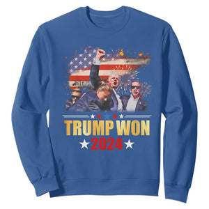 Trump Won 2024 Sweatshirt President 45 47th Second Term US Flag TS10 Royal Blue Print Your Wear