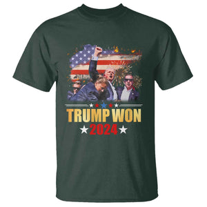 Trump Won 2024 T Shirt President 45 47th Second Term US Flag TS10 Dark Forest Green Print Your Wear