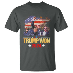 Trump Won 2024 T Shirt President 45 47th Second Term US Flag TS10 Dark Heather Print Your Wear