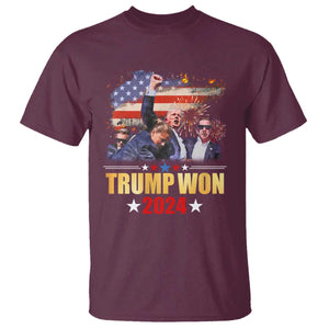 Trump Won 2024 T Shirt President 45 47th Second Term US Flag TS10 Maroon Print Your Wear