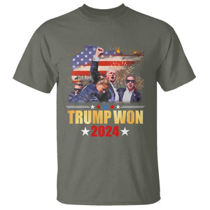 Trump Won 2024 T Shirt President 45 47th Second Term US Flag TS10 Military Green Print Your Wear