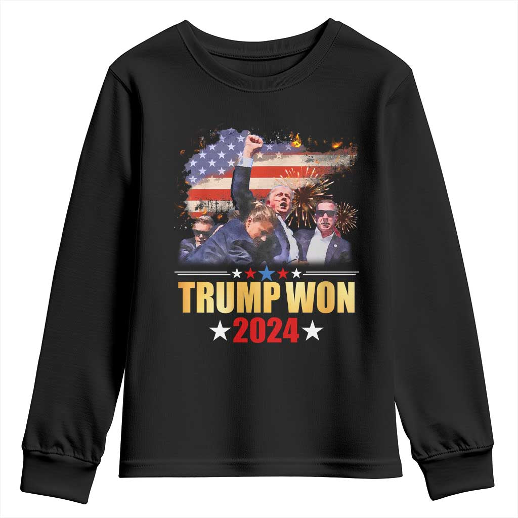 Trump Won 2024 Youth Sweatshirt President 45 47th Second Term US Flag TS10 Black Print Your Wear