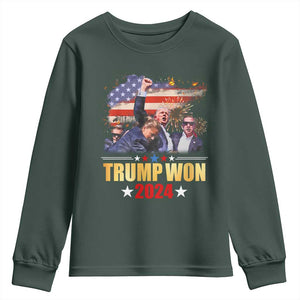 Trump Won 2024 Youth Sweatshirt President 45 47th Second Term US Flag TS10 Dark Forest Green Print Your Wear