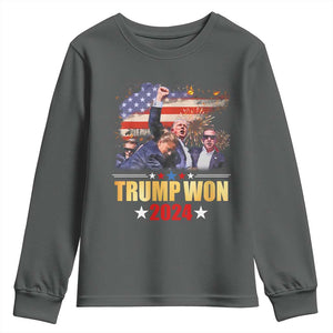 Trump Won 2024 Youth Sweatshirt President 45 47th Second Term US Flag TS10 Dark Heather Print Your Wear