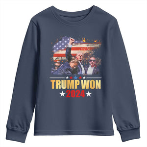 Trump Won 2024 Youth Sweatshirt President 45 47th Second Term US Flag TS10 Navy Print Your Wear
