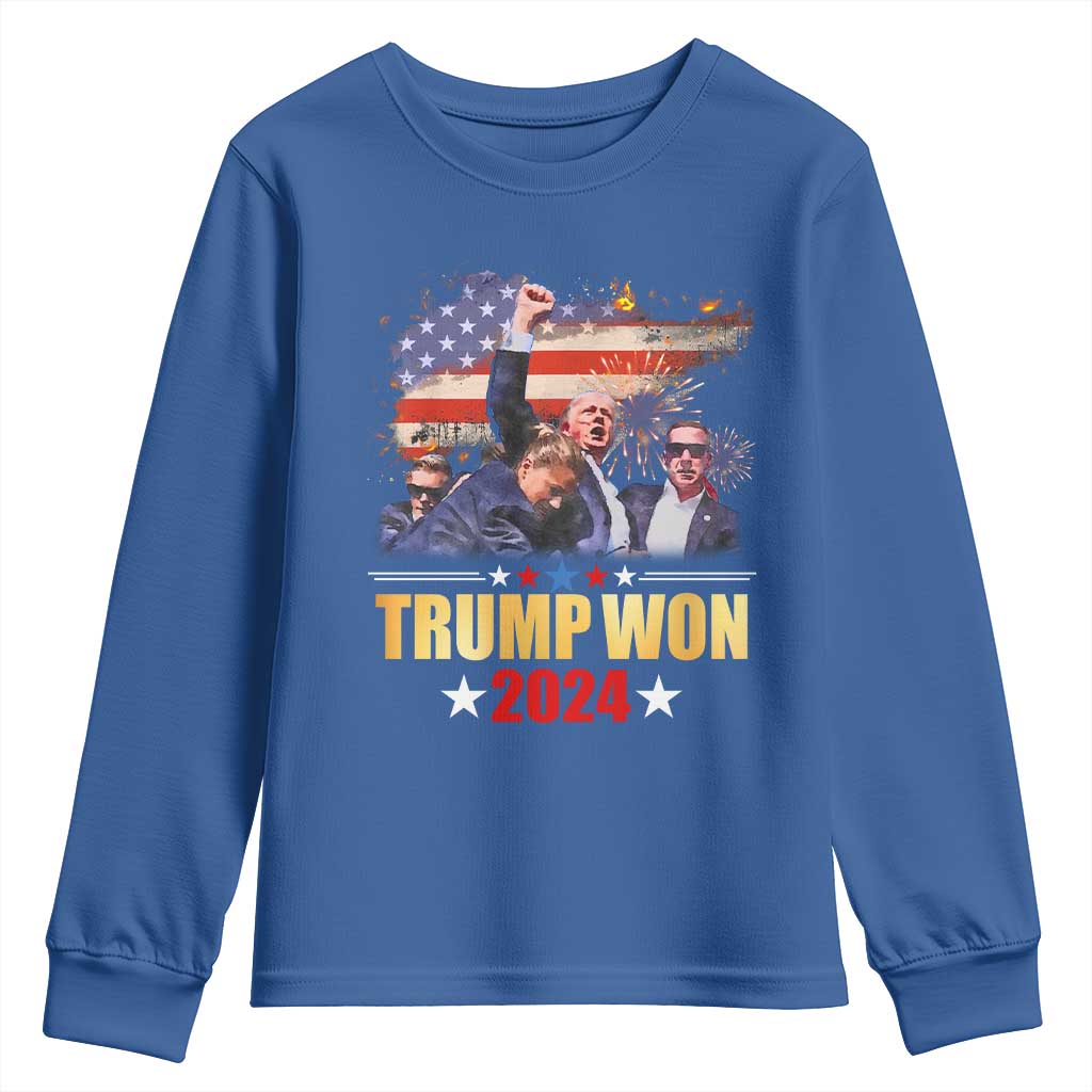 Trump Won 2024 Youth Sweatshirt President 45 47th Second Term US Flag TS10 Royal Blue Print Your Wear
