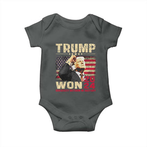 Trump 2024 Baby Onesie He Won Greatest Return In History TS10 Dark Heather Print Your Wear