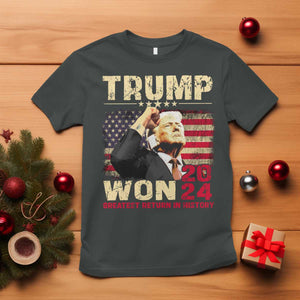 Trump 2024 T Shirt He Won Greatest Return In History TS10 Dark Heather Print Your Wear