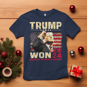 Trump 2024 T Shirt He Won Greatest Return In History TS10 Navy Print Your Wear