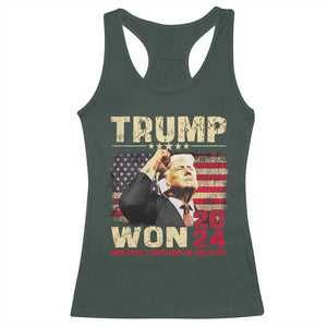 Trump 2024 Racerback Tank Top He Won Greatest Return In History TS10 Dark Forest Green Print Your Wear