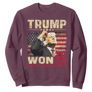 Trump 2024 Sweatshirt He Won Greatest Return In History TS10 Maroon Print Your Wear