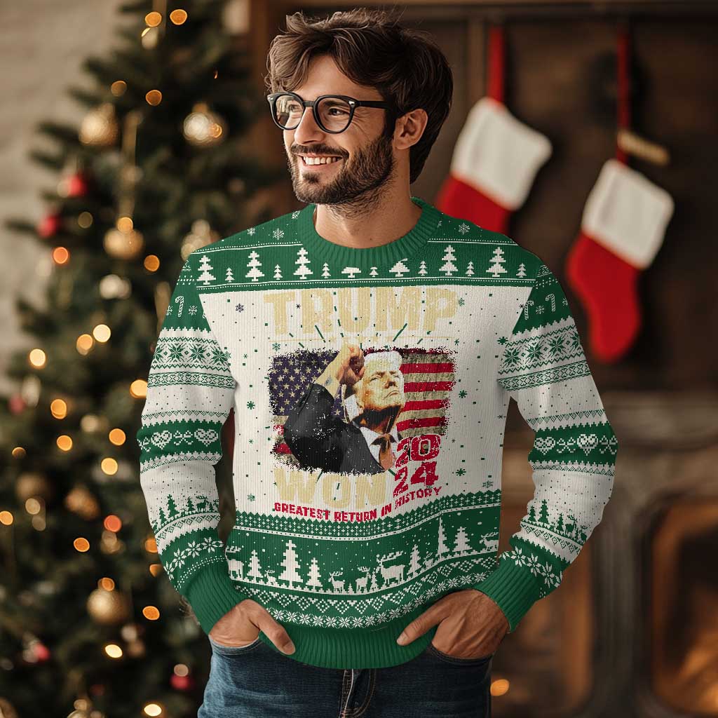 Trump 2024 Ugly Christmas Sweater He Won Greatest Return In History TS10 Green Print Your Wear