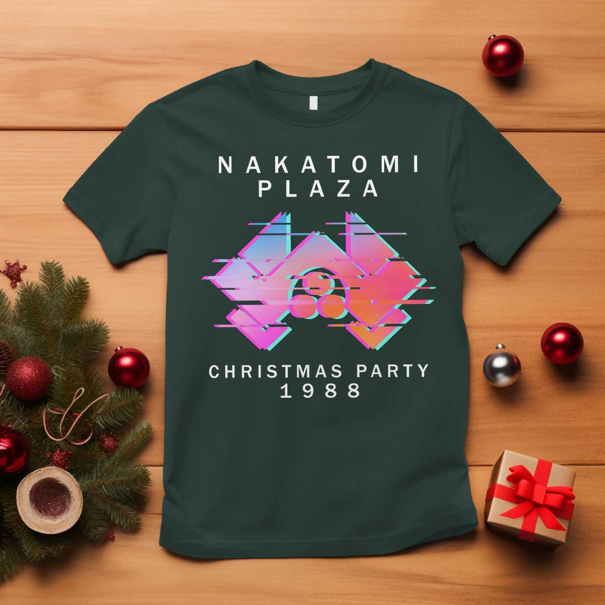 Christmas Nakatomi Plaza T Shirt Xmas Party 2024 Ugly Gift TS10 Dark Forest Green Print Your Wear
