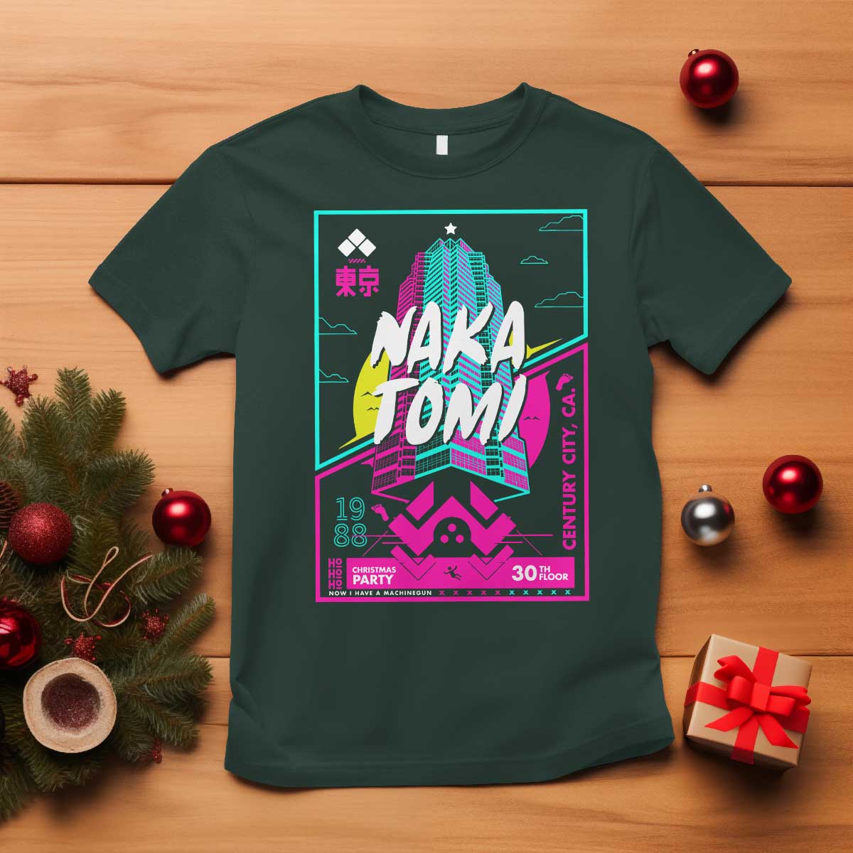Nakatomi Plaza T Shirt Party 1988 Christmas Jumper Xmas Funny 80's Die Movie Bruce TS10 Dark Forest Green Print Your Wear