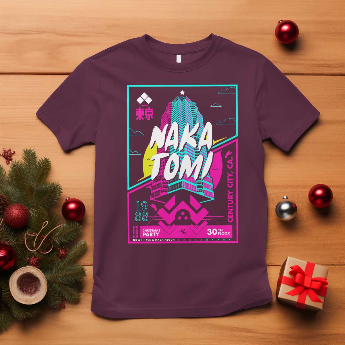 Nakatomi Plaza T Shirt Party 1988 Christmas Jumper Xmas Funny 80's Die Movie Bruce TS10 Maroon Print Your Wear