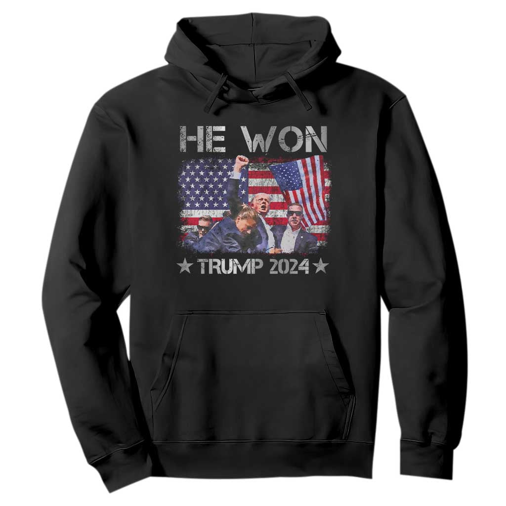 Trump Won 2024 Hoodie He Won President 47th American Flag TS10 Black Print Your Wear