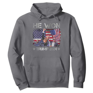 Trump Won 2024 Hoodie He Won President 47th American Flag TS10 Charcoal Print Your Wear