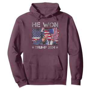 Trump Won 2024 Hoodie He Won President 47th American Flag TS10 Maroon Print Your Wear